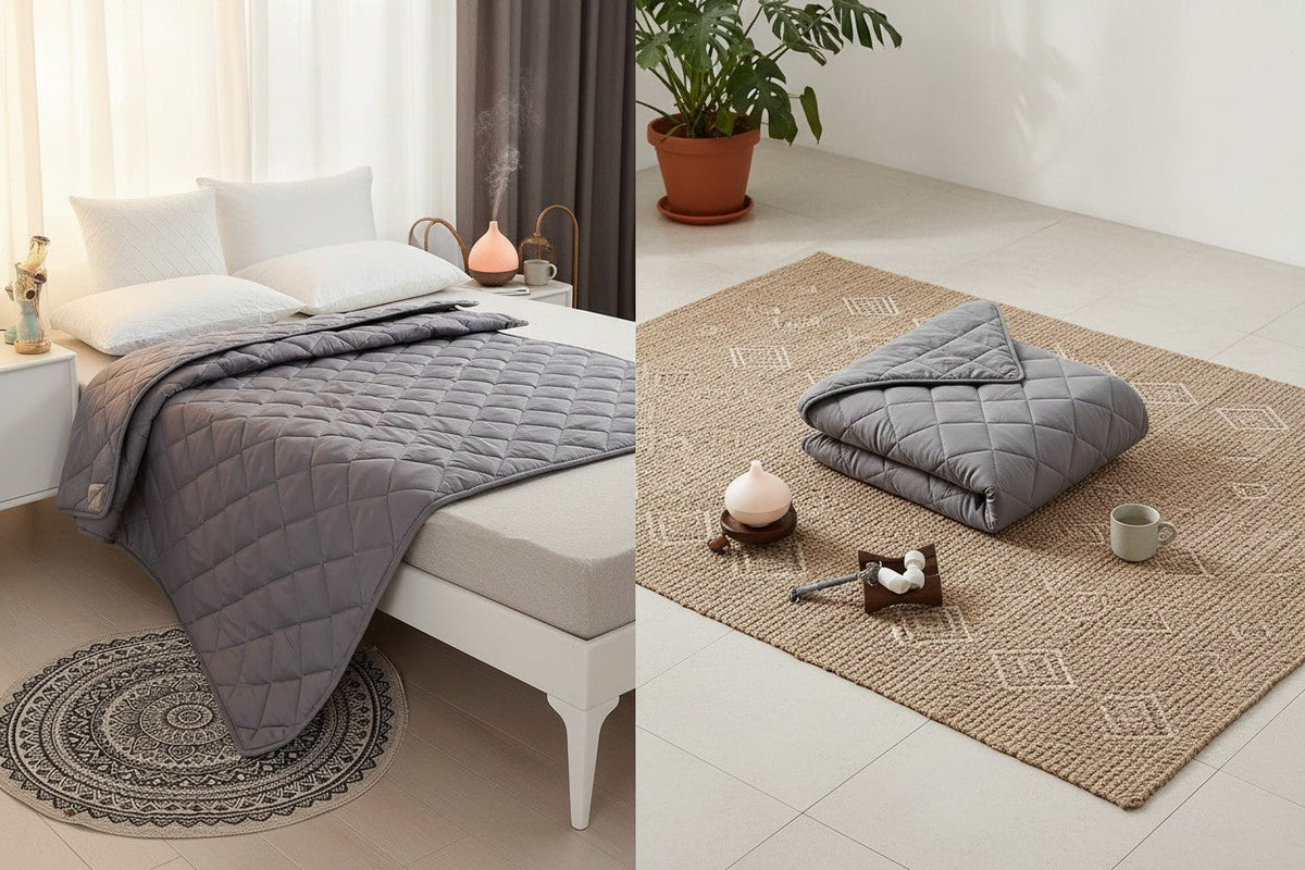 Couverture lestée FRESCOO textile et ambiance chambre