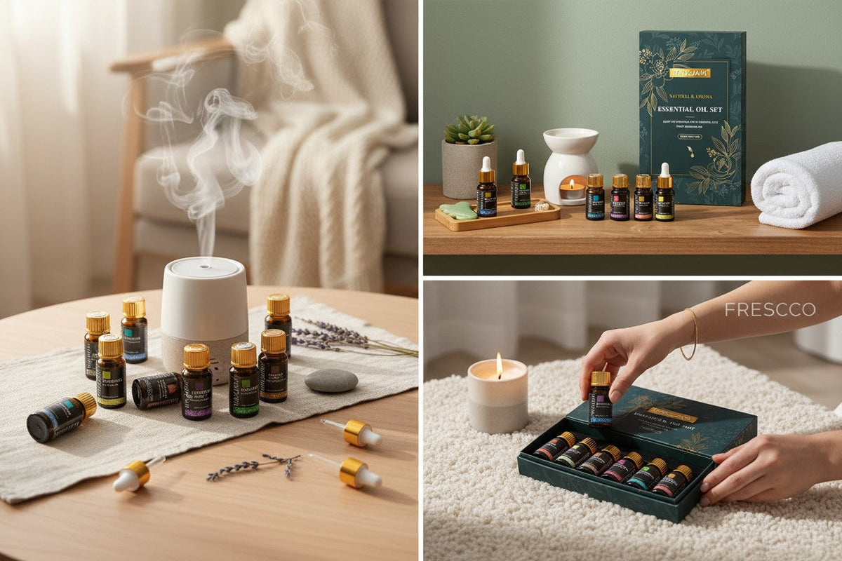 Coffret d'huiles essentielles FRESCOO détail flacons